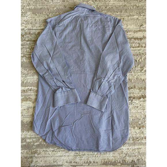 Lanvin Paris Men's Dress Shirt 15.5 39 Blue White Pinstripe 100% Made In Italy - Picture 2 of 9